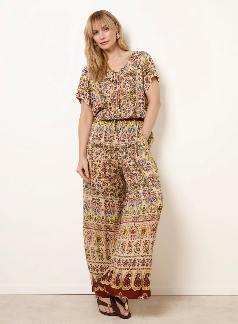 Blue Vanilla Printed Shirred Waist Trousers