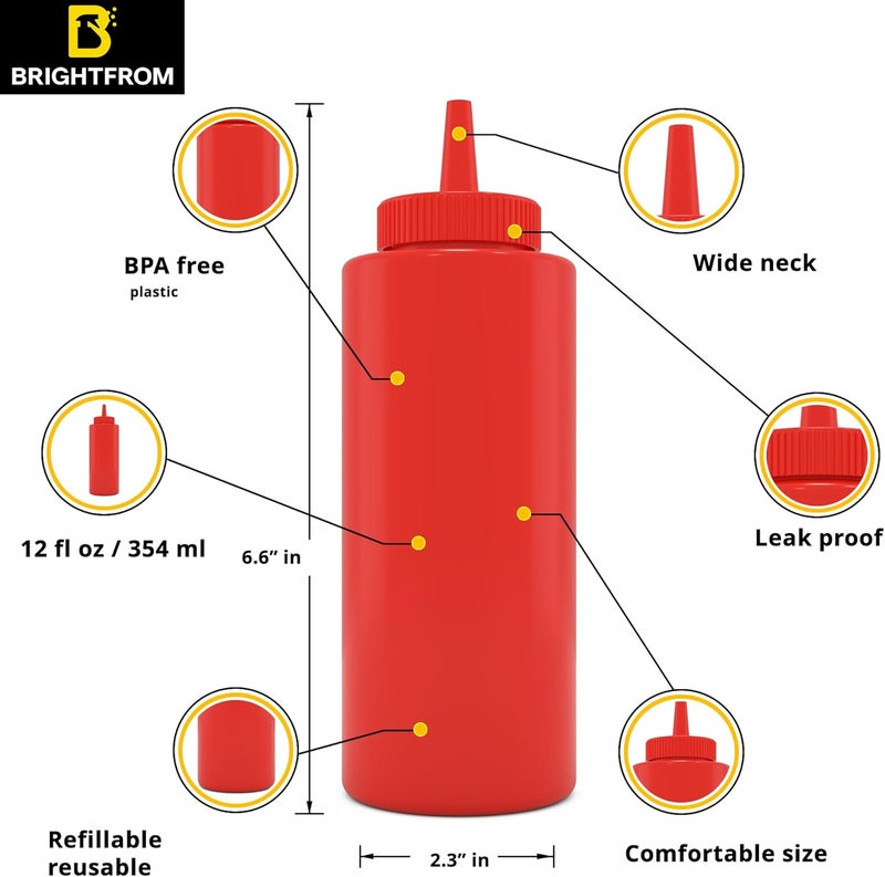 BRIGHTFROM Condiment Squeeze Bottles REDYELLOW 12 OZ Empty Squirt Bottle with Wide Neck  Great for Ketchup Mustard Syrup Sauces Dressing Oil BPA FREE Plastic  2 PACK - Image 2