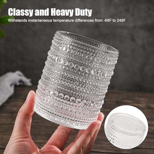 KMIGRUAN Hobnail Drinking Glasses Set of 6,12oz Vintage Glassware Embossed Vintage Water Cups Cocktail Glasses Juice Glasses - Image 2