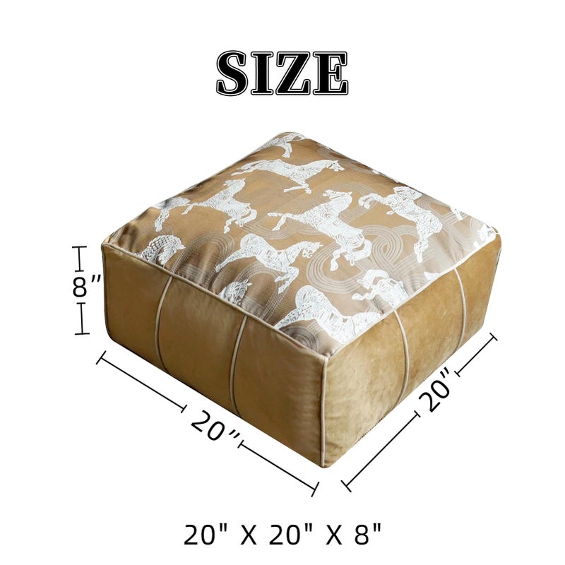 Artbloss Unstuffed Pouf Cover Ottoman Footrest Animal Foot Stool Floor Bean Bag Floor Chair Storage for Living Room Bedroom Home Decor (Brown, 20 x 20 x 8 Inches Sqaure) - Image 4