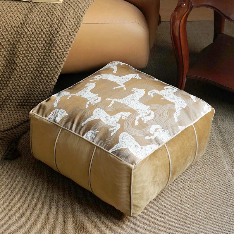 Artbloss Unstuffed Pouf Cover Ottoman Footrest Animal Foot Stool Floor Bean Bag Floor Chair Storage for Living Room Bedroom Home Decor (Brown, 20 x 20 x 8 Inches Sqaure) - Image 1