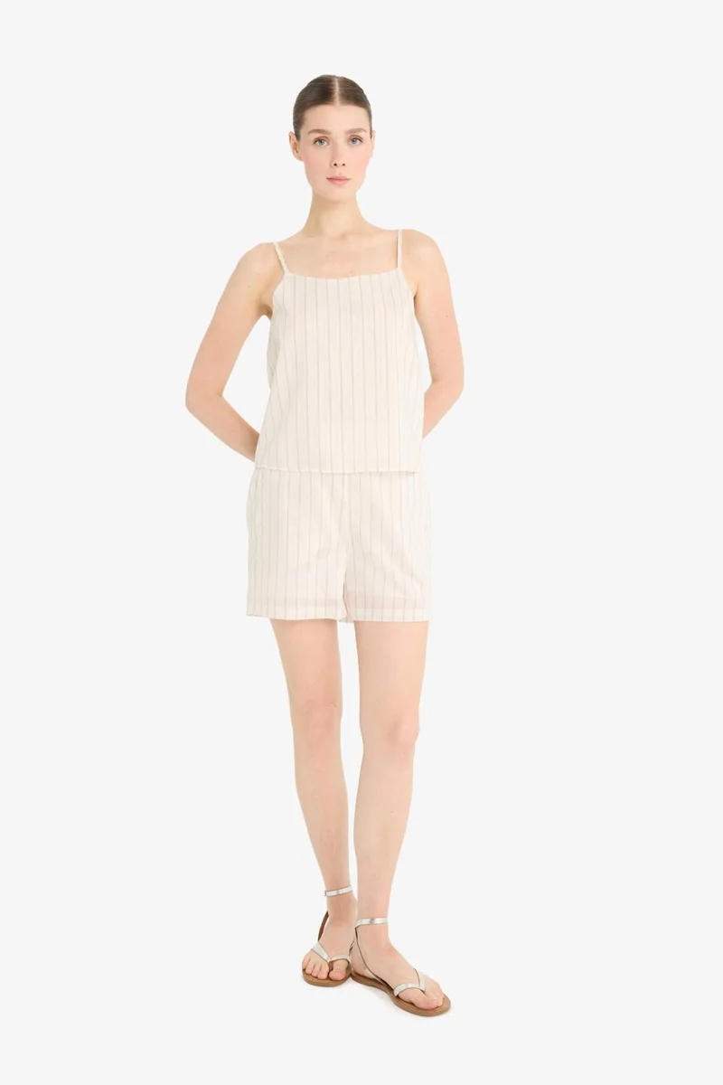 ديفاكتو Regular Fit Crew Neck Striped Sleeveless Blouse