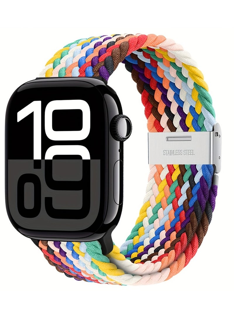 Captaintech Split Buckle Loop Nylon Strap for Apple, Adjustable Braided Nylon Single Circle Strap for Apple Watch with Silent Metal Snap Elastic Sports Wristband Compatible with iWatch Series 1-10, SE, Ultra，St - Image 2
