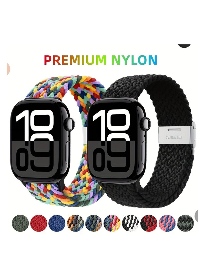 Captaintech Split Buckle Loop Nylon Strap for Apple, Adjustable Braided Nylon Single Circle Strap for Apple Watch with Silent Metal Snap Elastic Sports Wristband Compatible with iWatch Series 1-10, SE, Ultra，St - Image 1