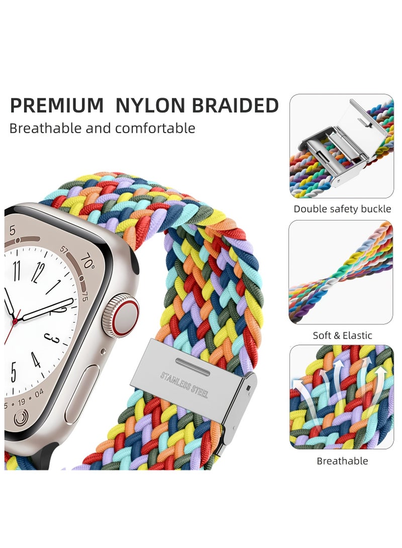 Captaintech Split Buckle Loop Nylon Strap for Apple, Adjustable Braided Nylon Single Circle Strap for Apple Watch with Silent Metal Snap Elastic Sports Wristband Compatible with iWatch Series 1-10, SE, Ultra，St - Image 4