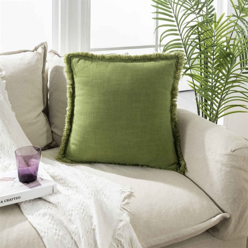 ATLINIA Decor Throw Pillow Cover  Decorative Farmhouse 18x18 Inch Pillow Cover Linen Boho Cushion Cover for Bed Couch Sofa Outdoor Green