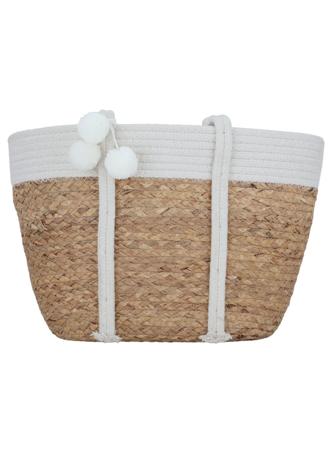 Alsaif Gallery Beige wicker thermos bag with white handle - Image 1