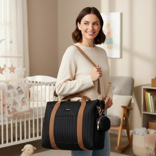 GOBABYMART Diaper Bag Tote for Moms, Baby Hospital Bag with Insulated Bottle Pockets, Changing Pad & Stroller Straps (Black) - Image 2