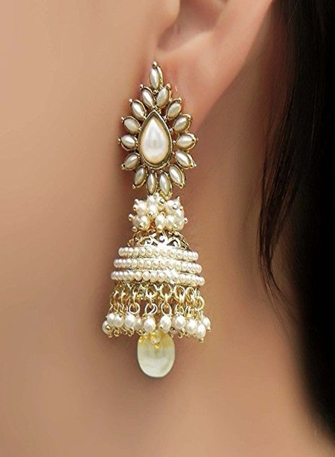 YouBella Jewellery Gold Plated Jhumki Earrings for Women and Girls (White) - Image 3