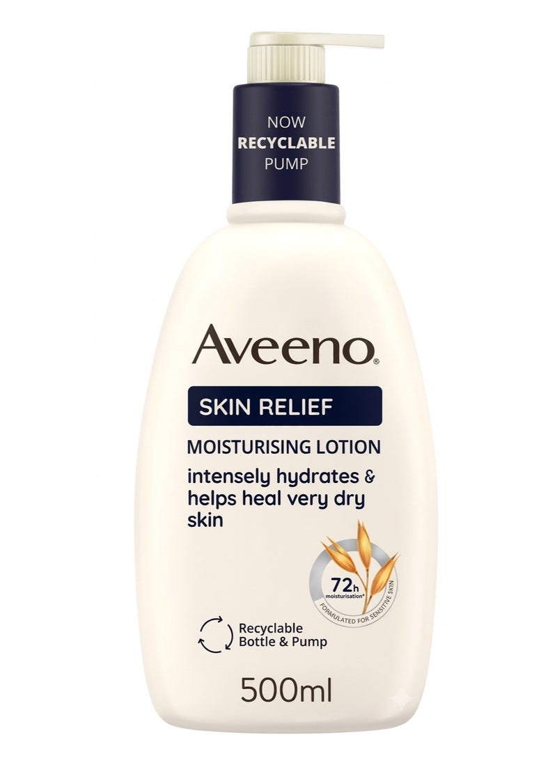 Aveeno Skin Relief Moisturising Lotion, With Soothing Triple Oat Complex & Shea Butter, Suitable For Sensitive Skin, 72-Hour Intense Hydration, Helps Relieve very Dry, Tight Skin, Unscented, 500ml - Image 1