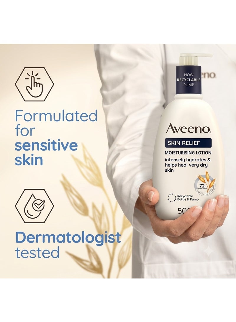Aveeno Skin Relief Moisturising Lotion, With Soothing Triple Oat Complex & Shea Butter, Suitable For Sensitive Skin, 72-Hour Intense Hydration, Helps Relieve very Dry, Tight Skin, Unscented, 500ml - Image 3