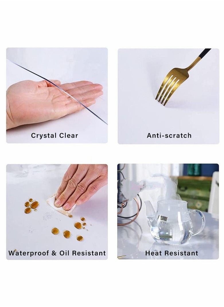 Dining Desk Clear Table Pads 1.5mm Thick Plastic Cover Protector for Home Office Kitchen