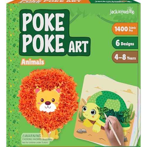 jackinthebox Poke Poke Art Animals Theme MessFree Fabric Art and Craft Flower Pressing Kits Gift for Kids Gift for Girls and Boys Ages 4 5 6 7 8 - Image 1