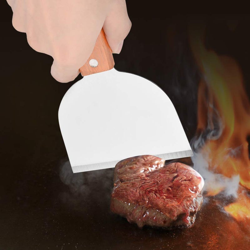 FS COOL FS COOL Stainless Steel Pizza Shovel Steak Spatula Pizza Crust Turner Pancake Server Home Restaurant Wood Handle Pack of 1  - Image 3