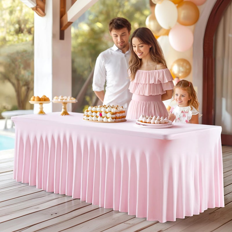 PARTISKY PARTISKY Pink Spandex Table Skirts Table Covers for Rectangle Tables 6ft Christmas Pink Stretchable Folding Table Cloth for Weddings Birthday Parties Banquet Baby Shower