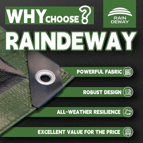 RAINDEWAY Tarps 8x10 FeetTarp Waterproof9Mil ThickFinished SizeMultipurpose Poly Tarp Cover with Metal Grommets and Reinforced EdgesGreenBlack Tarpaulin - Image 3