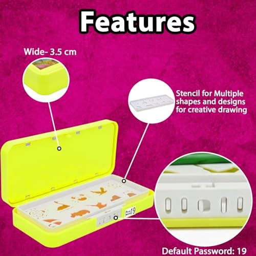 Monarch bizcom impex Plastic Medium Size Basketball-Themed Pencil Box & Stationery Box with Lock,Compartment & Stencil Partition Tray for Drawing Airplane,Bus & More (Neon) Password Protected,Yellow - Image 4