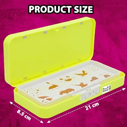 Monarch bizcom impex Plastic Medium Size Basketball-Themed Pencil Box & Stationery Box with Lock,Compartment & Stencil Partition Tray for Drawing Airplane,Bus & More (Neon) Password Protected,Yellow - Image 2