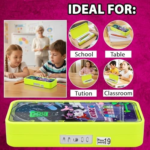 Monarch bizcom impex Plastic Medium Size Basketball-Themed Pencil Box & Stationery Box with Lock,Compartment & Stencil Partition Tray for Drawing Airplane,Bus & More (Neon) Password Protected,Yellow - Image 5