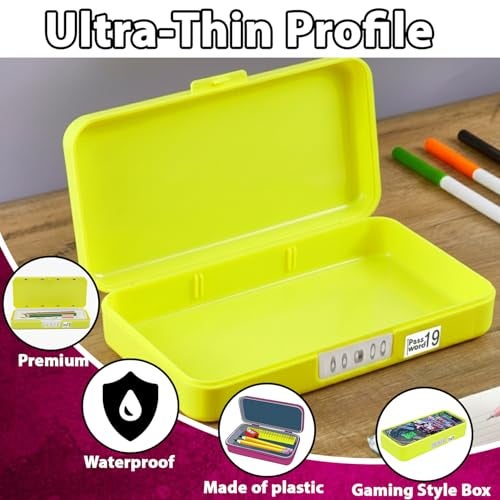 Monarch bizcom impex Plastic Medium Size Basketball-Themed Pencil Box & Stationery Box with Lock,Compartment & Stencil Partition Tray for Drawing Airplane,Bus & More (Neon) Password Protected,Yellow - Image 3