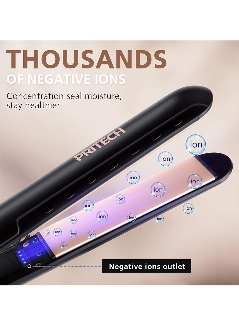 Hair Straightener and Straightcare with Negative Ions - Dual Voltage Flat Iron for Hair, 1-inch Straightening Iron, 2 in 1 Straightener and Stylecare Iron with 10 Heat Setting
