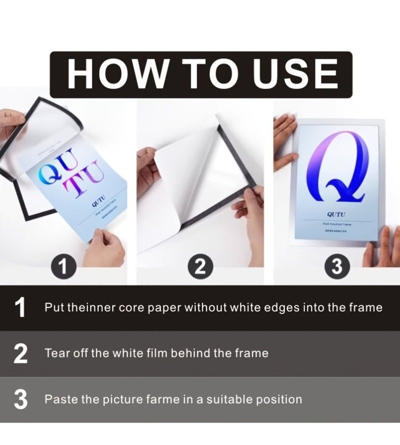 Black A4 Magnetic Photo Frame Stickers Self Adhesive Wall Hanging 6pcs - Image 4