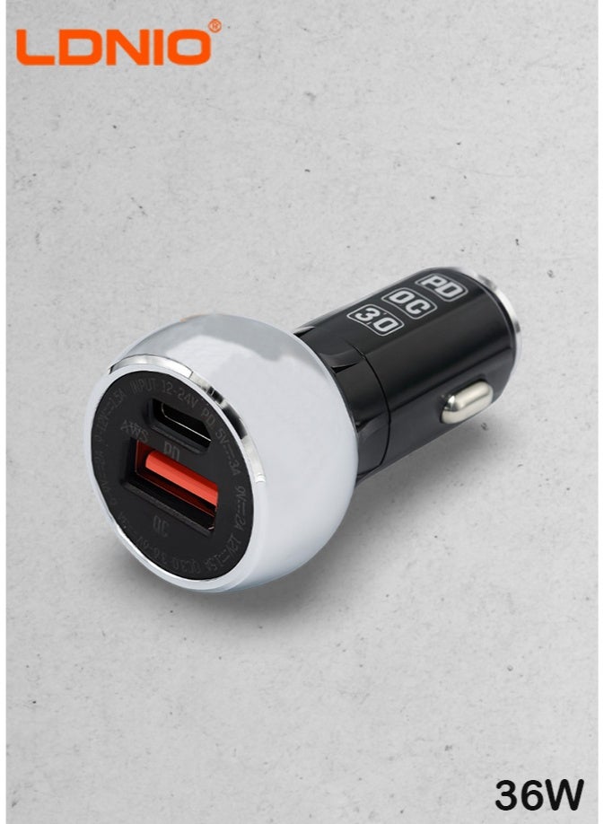 LDNIO C1 36W PD+QC 3.0 Fast Car Charger | Dual Port Type-C Power Delivery & Quick Charge 3.0 | Universal High-Speed Charging for Tablets, Wireless Audio, and Cameras | Multi-Protection - Image 1