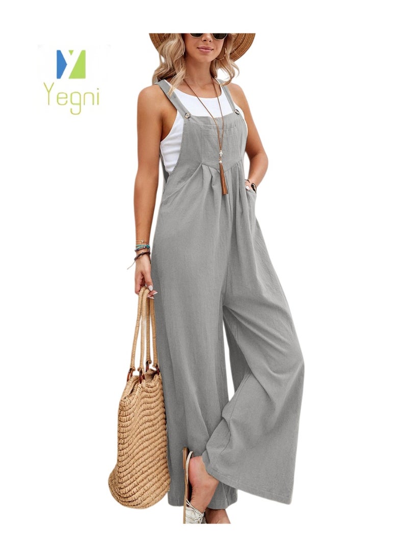 Yegni Fashionable women's solid color casual overalls - Image 1