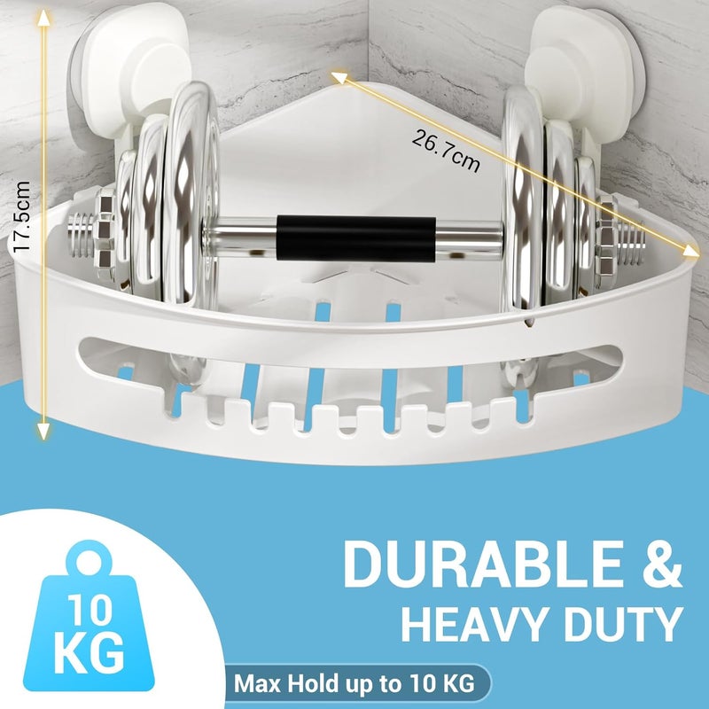 Luxear Corner Shower Shelf with Suction Cup, No Drilling Reusable, Large Wall Storage Basket for Bathroom/Bedroom/Kitchen, White, 8 kg - Image 4