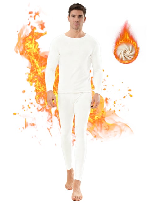 Thermal Underwear Set, Men's Thermal Long-Sleeve Compression Shirt, Suitable for Cold Weather, Cycling, Skiing, Training, Hiking, and Outdoor Activities (White)