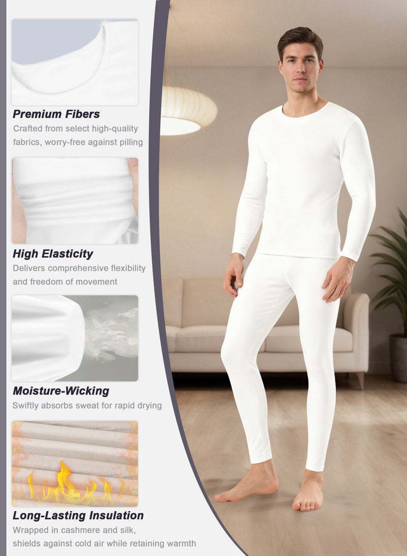 Necomi Thermal Underwear Set, Men's Thermal Long-Sleeve Compression Shirt, Suitable for Cold Weather, Cycling, Skiing, Training, Hiking, and Outdoor Activities (White) - Image 2
