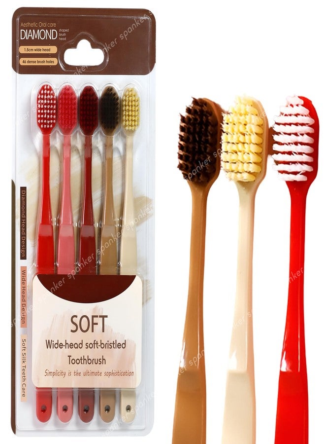 Spanker Pack of 5 Extra Wide Head 15MM Adult Toothbrush with Double Inplanted Soft Feather Like Bristles Non Frizzing Toothbrush for Intensive Care Protect Fragile Gums for Good Cleaning Effect - Image 1