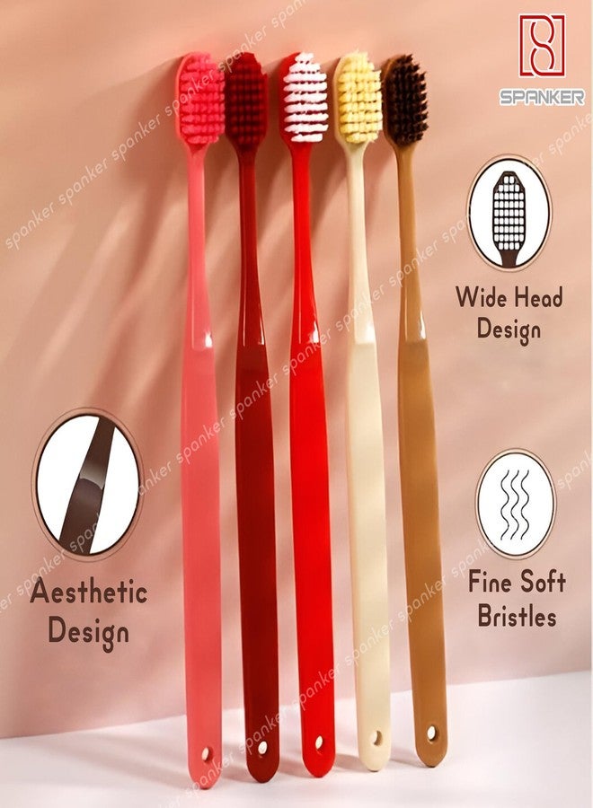 Spanker Pack of 5 Extra Wide Head 15MM Adult Toothbrush with Double Inplanted Soft Feather Like Bristles Non Frizzing Toothbrush for Intensive Care Protect Fragile Gums for Good Cleaning Effect - Image 2