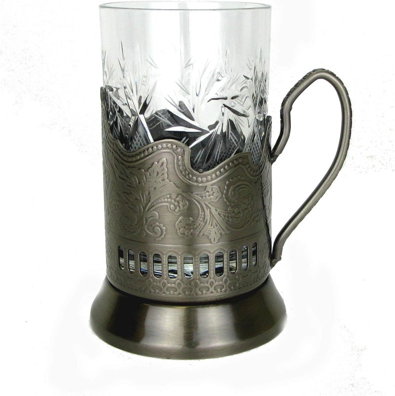 WORLD GIFTS Birsppy World Gifts Cut Crystal Drinking Glass for HotCold Beverage Fits Russian Metal Glass Holder Podstakannik  USSR Soviet Glassware  85 oz - Image 3
