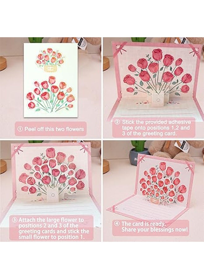 بطاقات المعايدة الزهرية ، بطاقات منبثقة من الورق ثلاثي الأبعاد ، 5 قطع من بطاقات الزهور المنبثقة DIY هدايا شكرا لك لجميع الأعياد وأعياد الميلاد للأم والأخوات والمعلمين (الورود) - Image 5