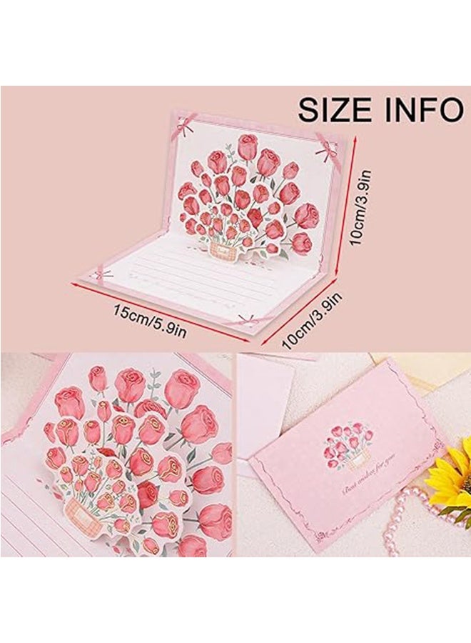 بطاقات المعايدة الزهرية ، بطاقات منبثقة من الورق ثلاثي الأبعاد ، 5 قطع من بطاقات الزهور المنبثقة DIY هدايا شكرا لك لجميع الأعياد وأعياد الميلاد للأم والأخوات والمعلمين (الورود) - Image 2
