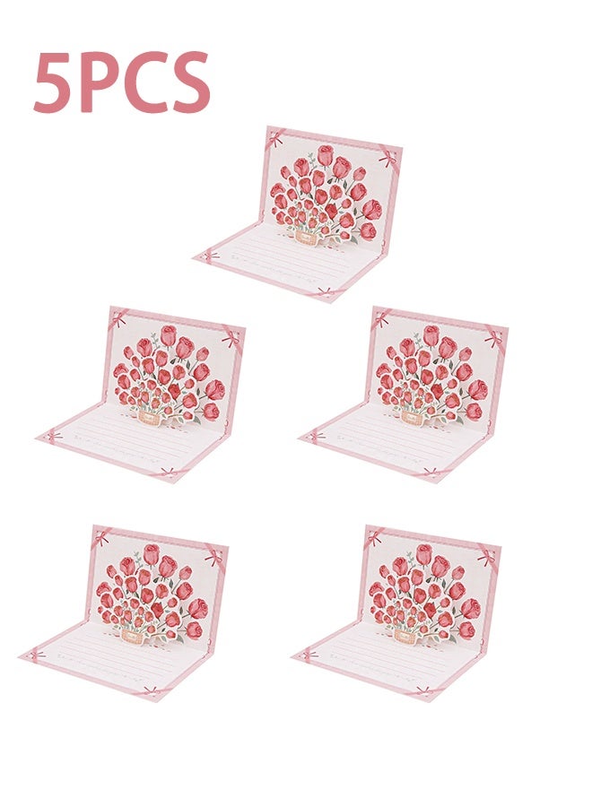 بطاقات المعايدة الزهرية ، بطاقات منبثقة من الورق ثلاثي الأبعاد ، 5 قطع من بطاقات الزهور المنبثقة DIY هدايا شكرا لك لجميع الأعياد وأعياد الميلاد للأم والأخوات والمعلمين (الورود) - Image 1