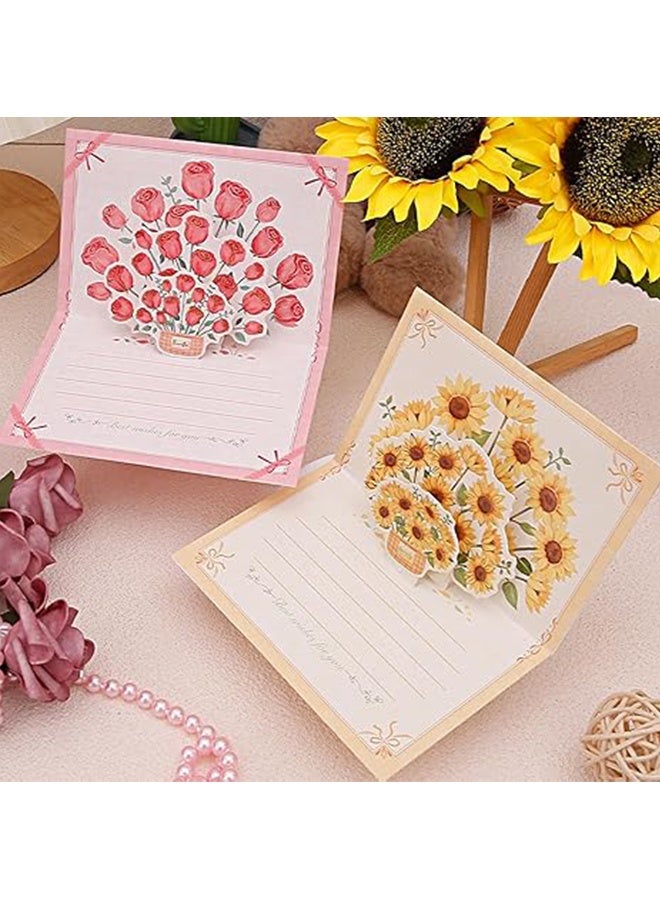 بطاقات المعايدة الزهرية ، بطاقات منبثقة من الورق ثلاثي الأبعاد ، 5 قطع من بطاقات الزهور المنبثقة DIY هدايا شكرا لك لجميع الأعياد وأعياد الميلاد للأم والأخوات والمعلمين (الورود) - Image 3