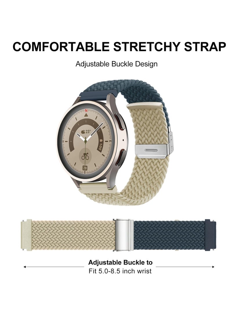 Elastic Braided Nylon Sport Bands for Samsung Galaxy Watch 6/5/4/5 Pro/Active 2/3, 20mm, Fits 40mm, 44mm, 45mm, 43mm, 47mm, 42mm, 46mm, 41mm, Stylish Blue Beige Color - Image 3