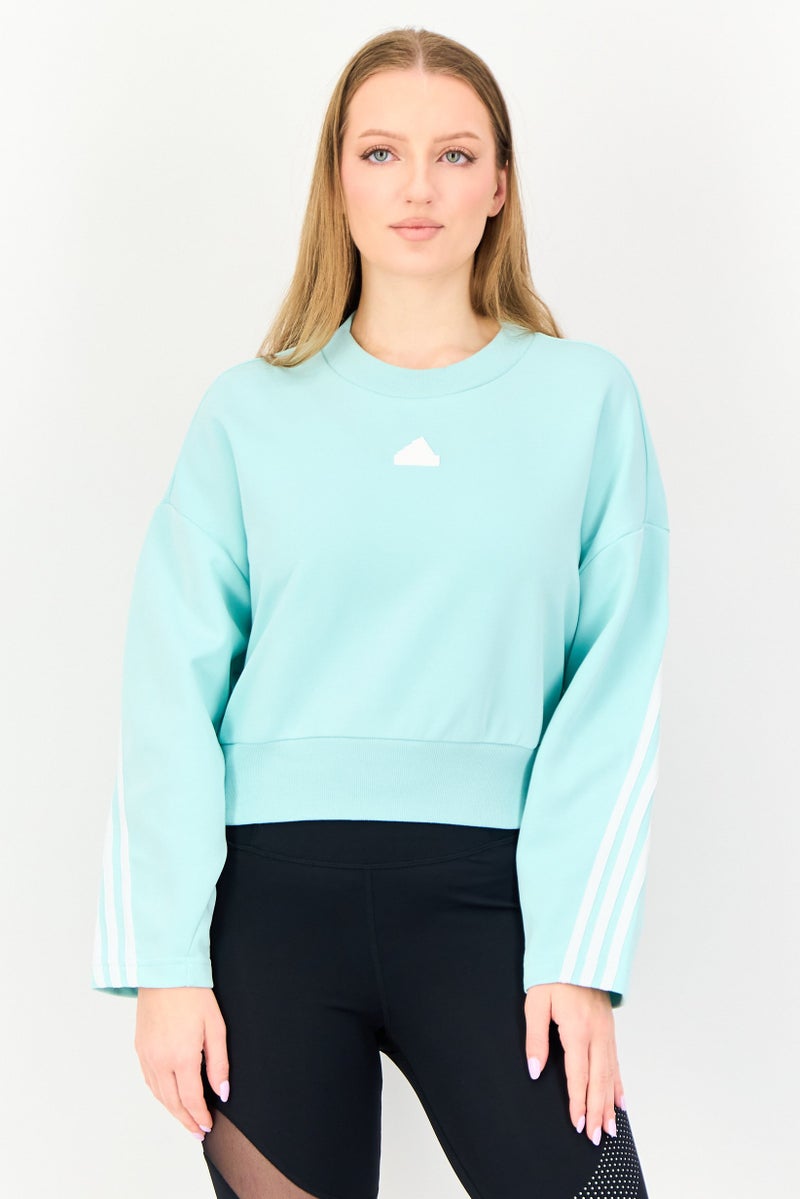 Adidas بلوزة رياضية نسائية بأكمام طويلة مناسبة في الهواء الطلق، تركواز - Image 1