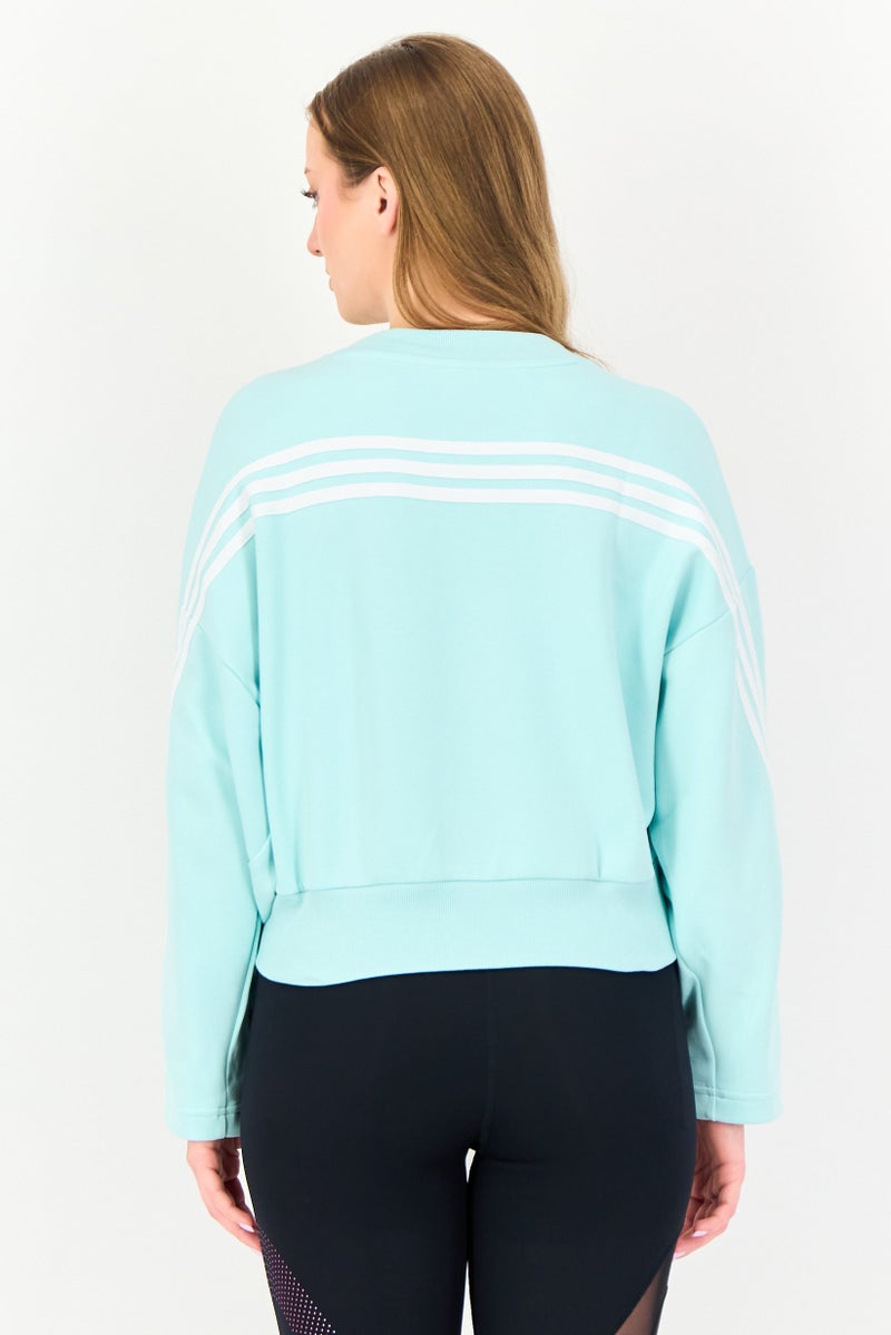 Adidas بلوزة رياضية نسائية بأكمام طويلة مناسبة في الهواء الطلق، تركواز - Image 4
