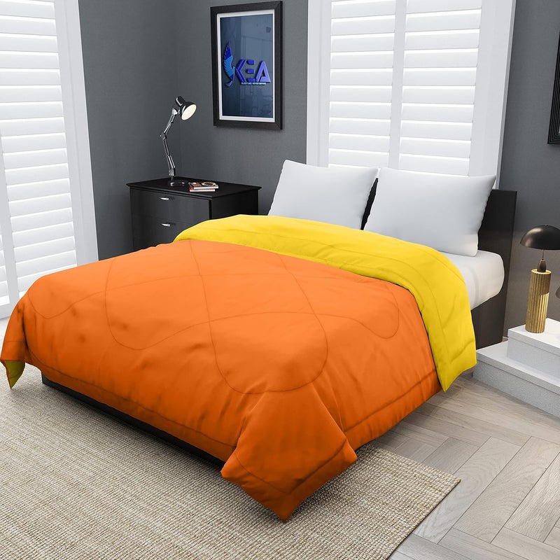 KEA Microfibre Reversible Single Bed ComforterDuvet for All Weather Yellow Orange 250GSMComforter Single - Image 1