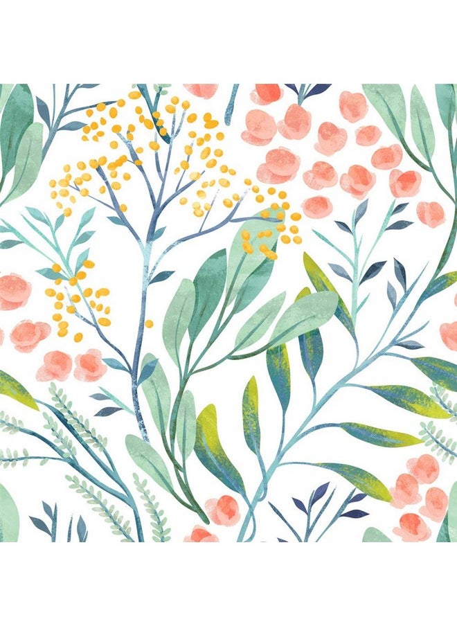 HAOKHOME 93029 Watercolor Forest Floral Peel And Stick Wallpaper Removable White/Green/Pink Vinyl Self Adhesive Shelf Liner 17.7In X 118In  - Image 1