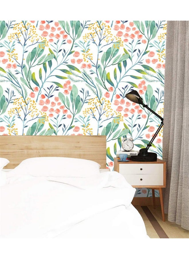 HAOKHOME 93029 Watercolor Forest Floral Peel And Stick Wallpaper Removable White/Green/Pink Vinyl Self Adhesive Shelf Liner 17.7In X 118In  - Image 2