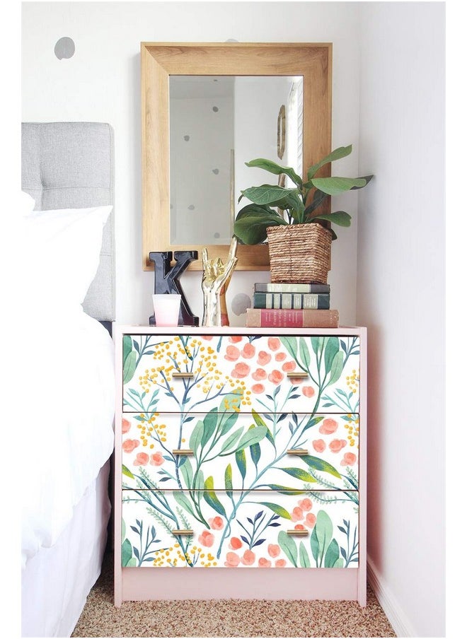 HAOKHOME 93029 Watercolor Forest Floral Peel And Stick Wallpaper Removable White/Green/Pink Vinyl Self Adhesive Shelf Liner 17.7In X 118In  - Image 3