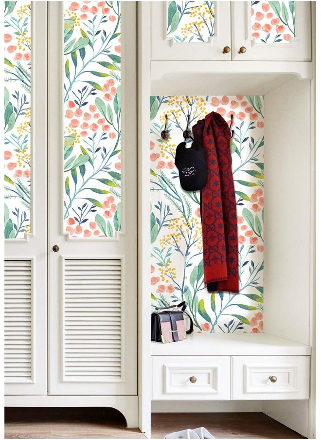 HAOKHOME 93029 Watercolor Forest Floral Peel And Stick Wallpaper Removable White/Green/Pink Vinyl Self Adhesive Shelf Liner 17.7In X 118In  - Image 4