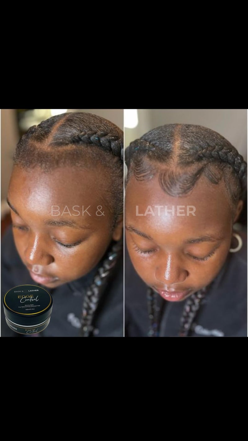 BASK & LATHER Strong Hold Edge Control Gel with Castor Oil, Non-Greasy, Non-Flaking, No White Cast, Long Lasting, Supports Hair Growth, Natural Formula, For All Hair Types, 5.3 Fl Oz - Image 3