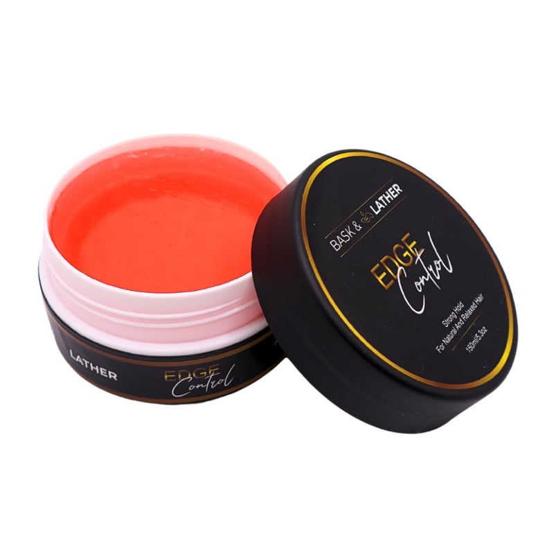 BASK & LATHER Strong Hold Edge Control Gel with Castor Oil, Non-Greasy, Non-Flaking, No White Cast, Long Lasting, Supports Hair Growth, Natural Formula, For All Hair Types, 5.3 Fl Oz - Image 1