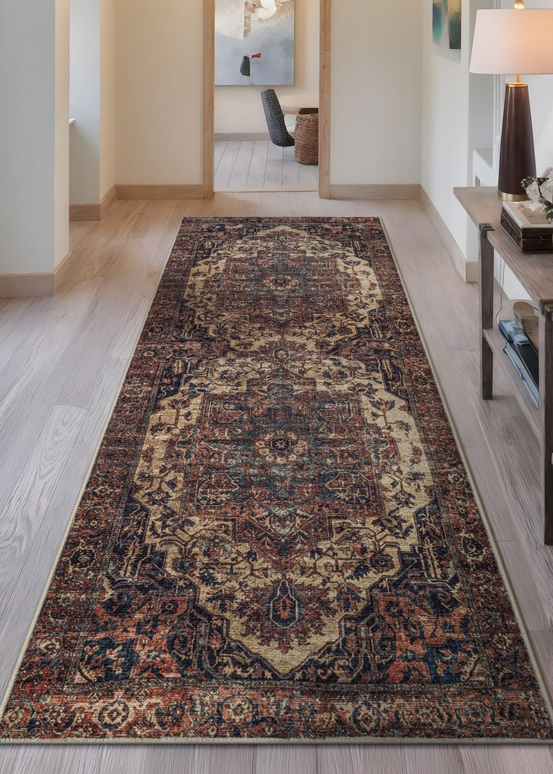 Bloom Rugs Washable 10 ft Runner - Beige/Terracotta Traditional Runner for Entryway, Hallway, Bathroom, and Kitchen - Exact Size: 2.5' x 10' - Image 2