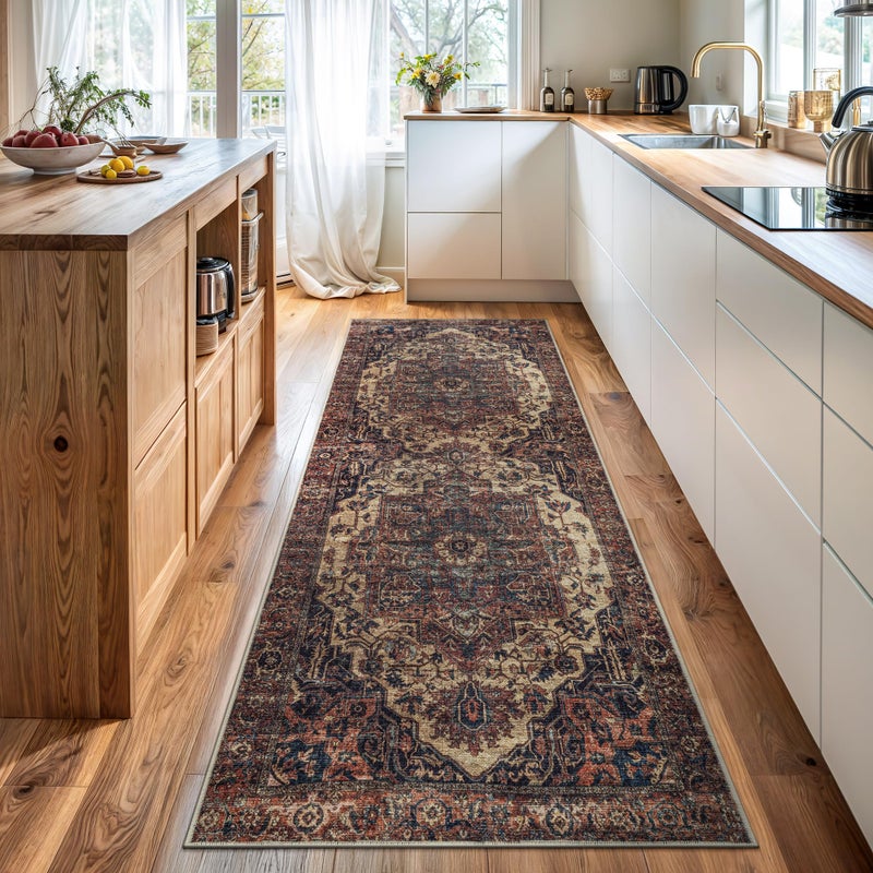 Bloom Rugs Washable 10 ft Runner - Beige/Terracotta Traditional Runner for Entryway, Hallway, Bathroom, and Kitchen - Exact Size: 2.5' x 10' - Image 1
